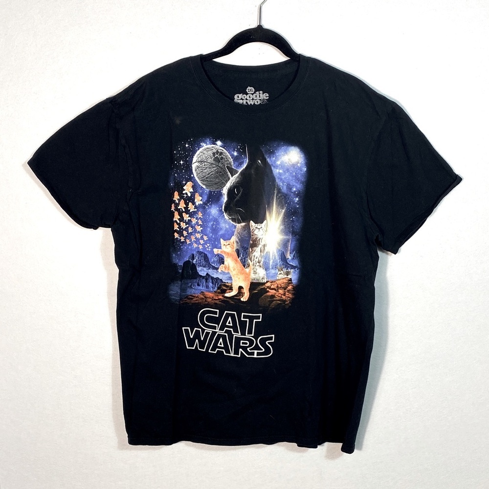 Goodie Two Sleeves Cat Wars Black T-Shirt size 2XL